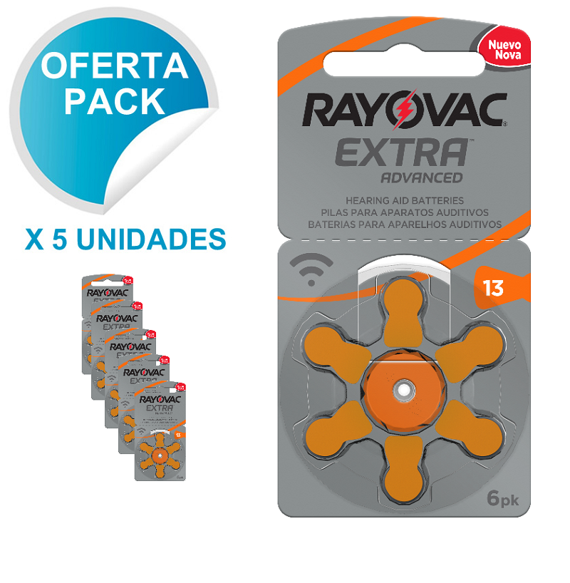 PACK 5 BLISTERS (30) Pilas para audífonos RAYOVAC TAMAÑO 13